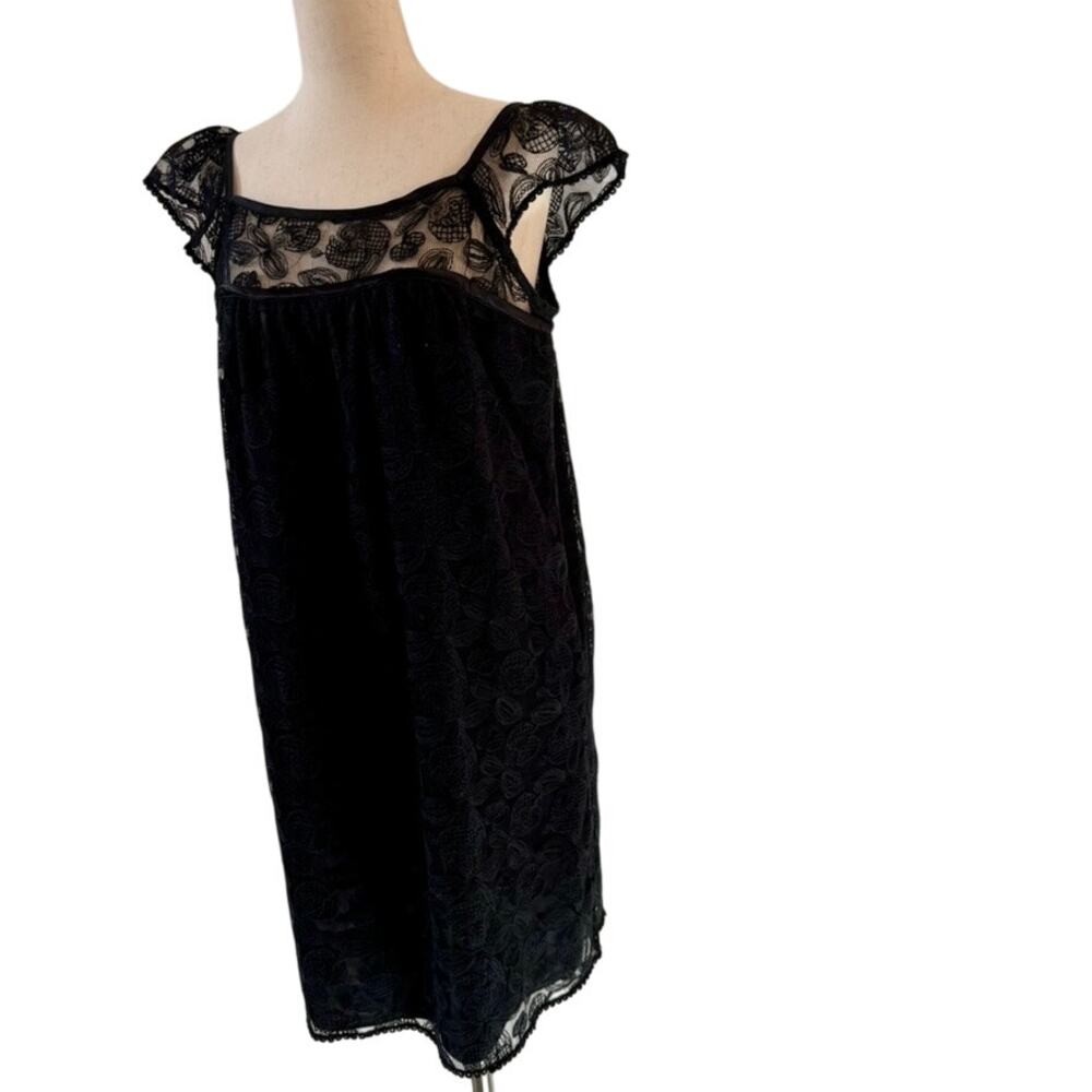 Matty M Black Lace Dress Cap Sleeve Floral Large